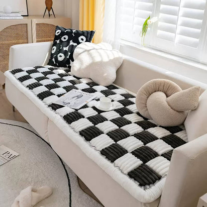 Plaid Chenille Pet Mat and Couch Cover with Non-Slip Back