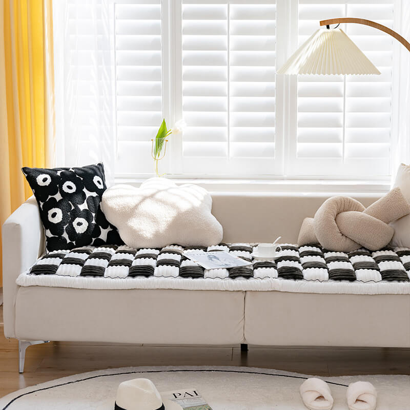 Plaid Chenille Pet Mat and Couch Cover with Non-Slip Back