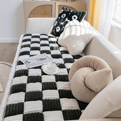 Plaid Chenille Pet Mat and Couch Cover with Non-Slip Back
