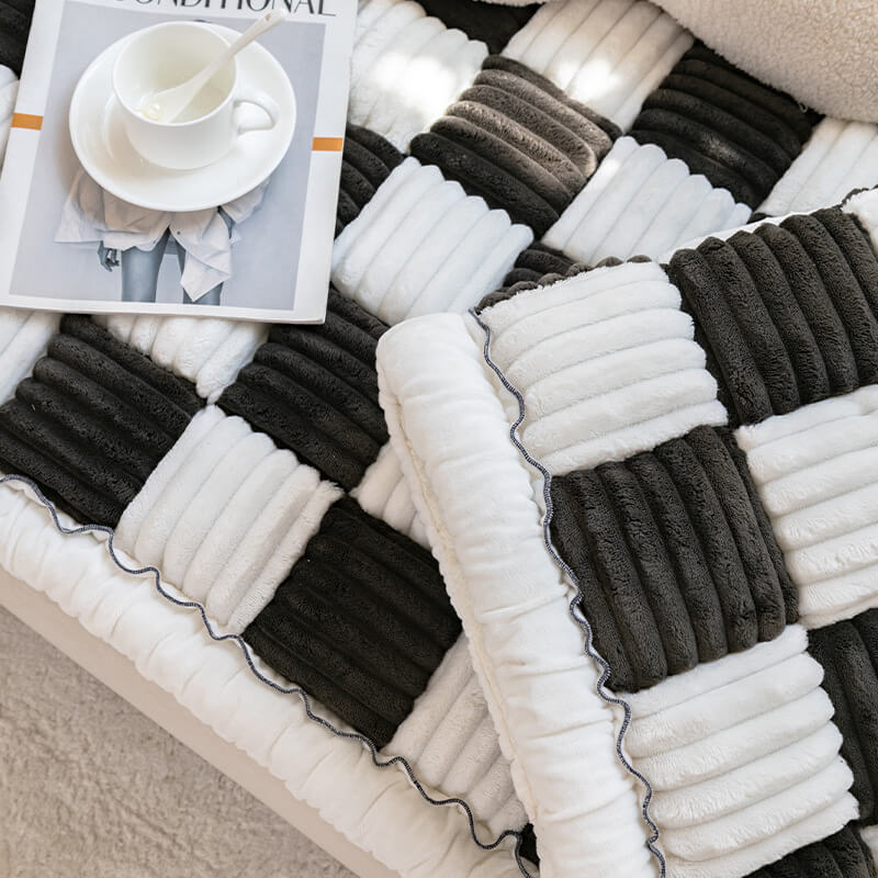 Plaid Chenille Pet Mat and Couch Cover with Non-Slip Back