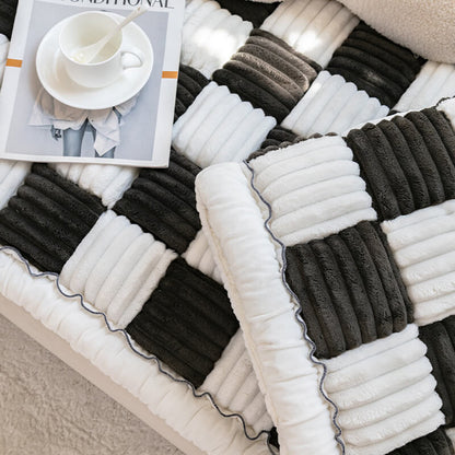 Plaid Chenille Pet Mat and Couch Cover with Non-Slip Back