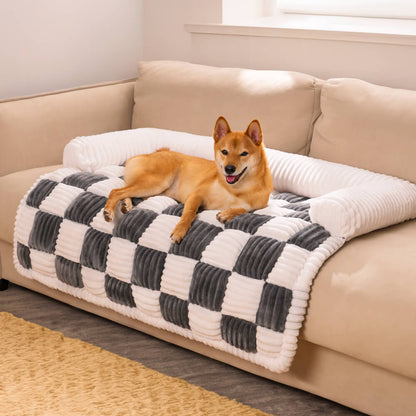 Square Plaid Dog Mat and Furniture Protector, Machine Washable