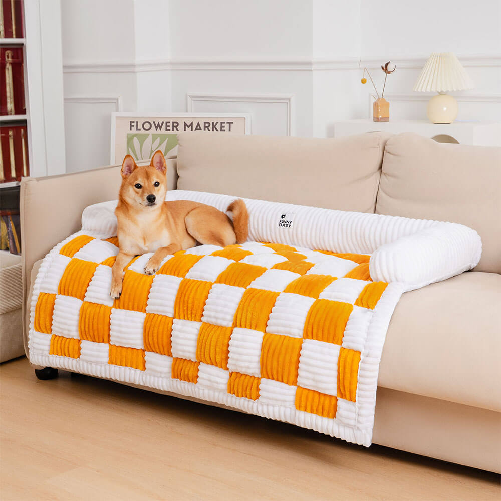 Square Plaid Dog Mat and Furniture Protector, Machine Washable