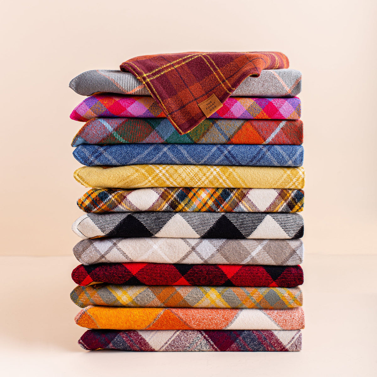 Orange, Red & Teal Plaid Cotton Flannel Dog Bandana