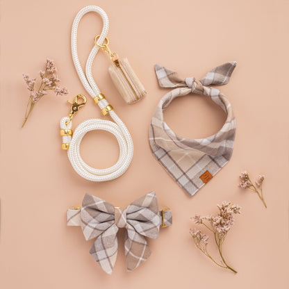 Tan & Cream Plaid Flannel Triangle Tie Dog Bandana