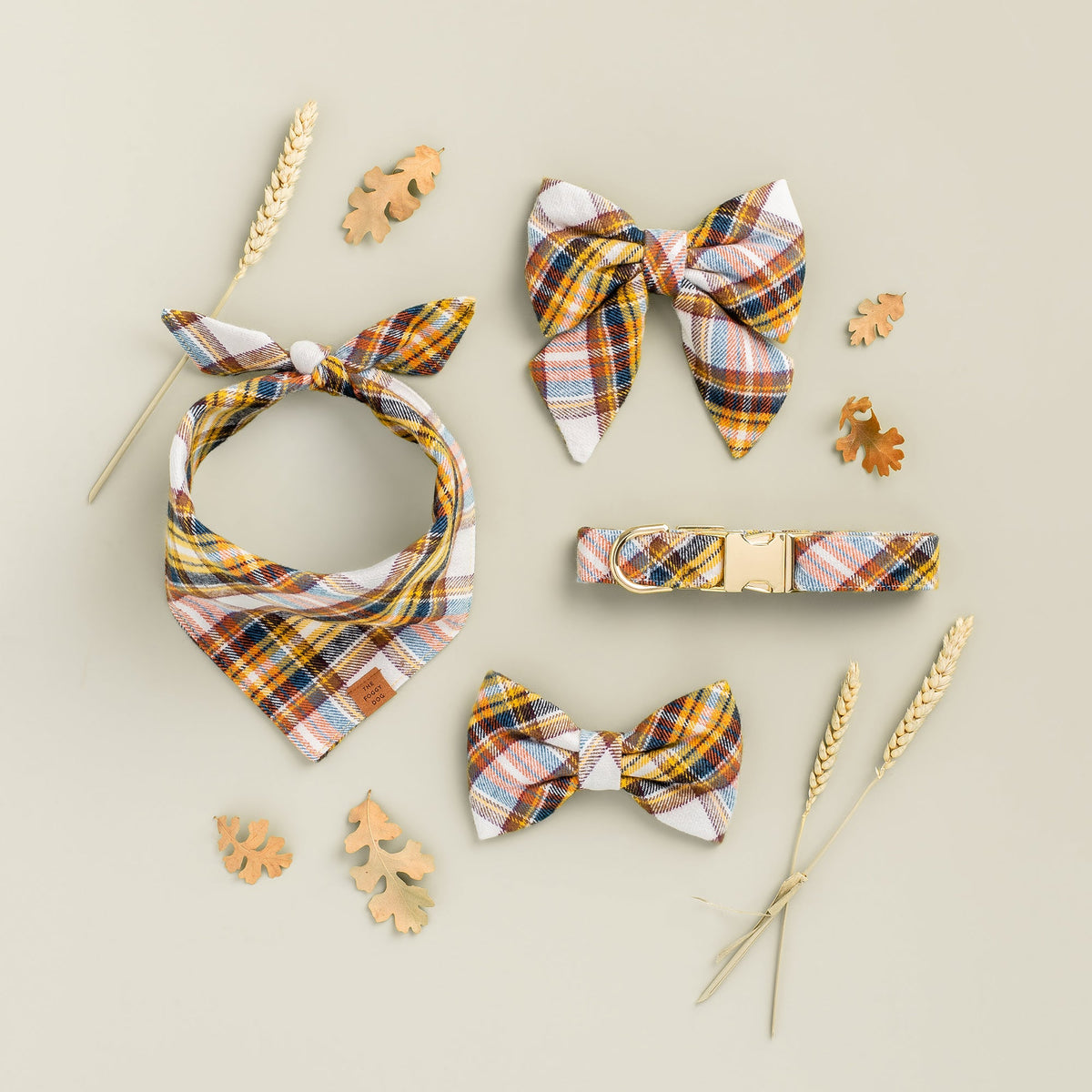 Orange & Navy Plaid Thick Cotton Flannel Dog Bandana