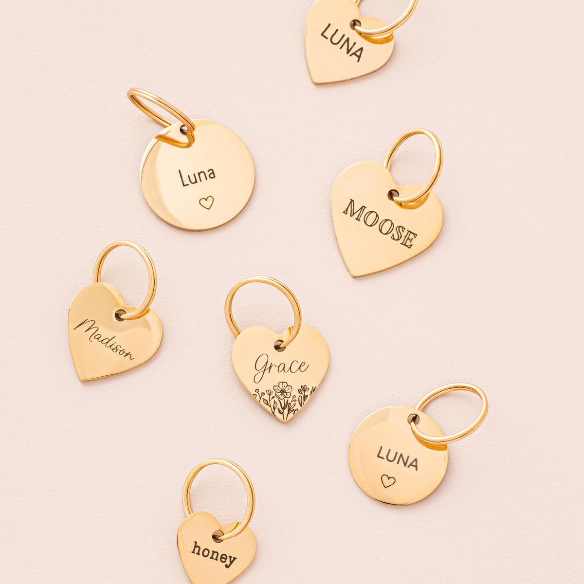 Heart Shaped Wildflower Pet ID Tag, Gold-Tone Stainless Steel