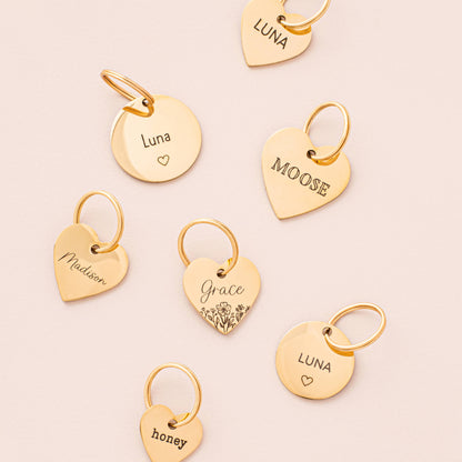 Heart Shaped Wildflower Pet ID Tag, Gold-Tone Stainless Steel