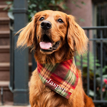 Burgundy & Olive Plaid Flannel Tie-On Dog Bandana