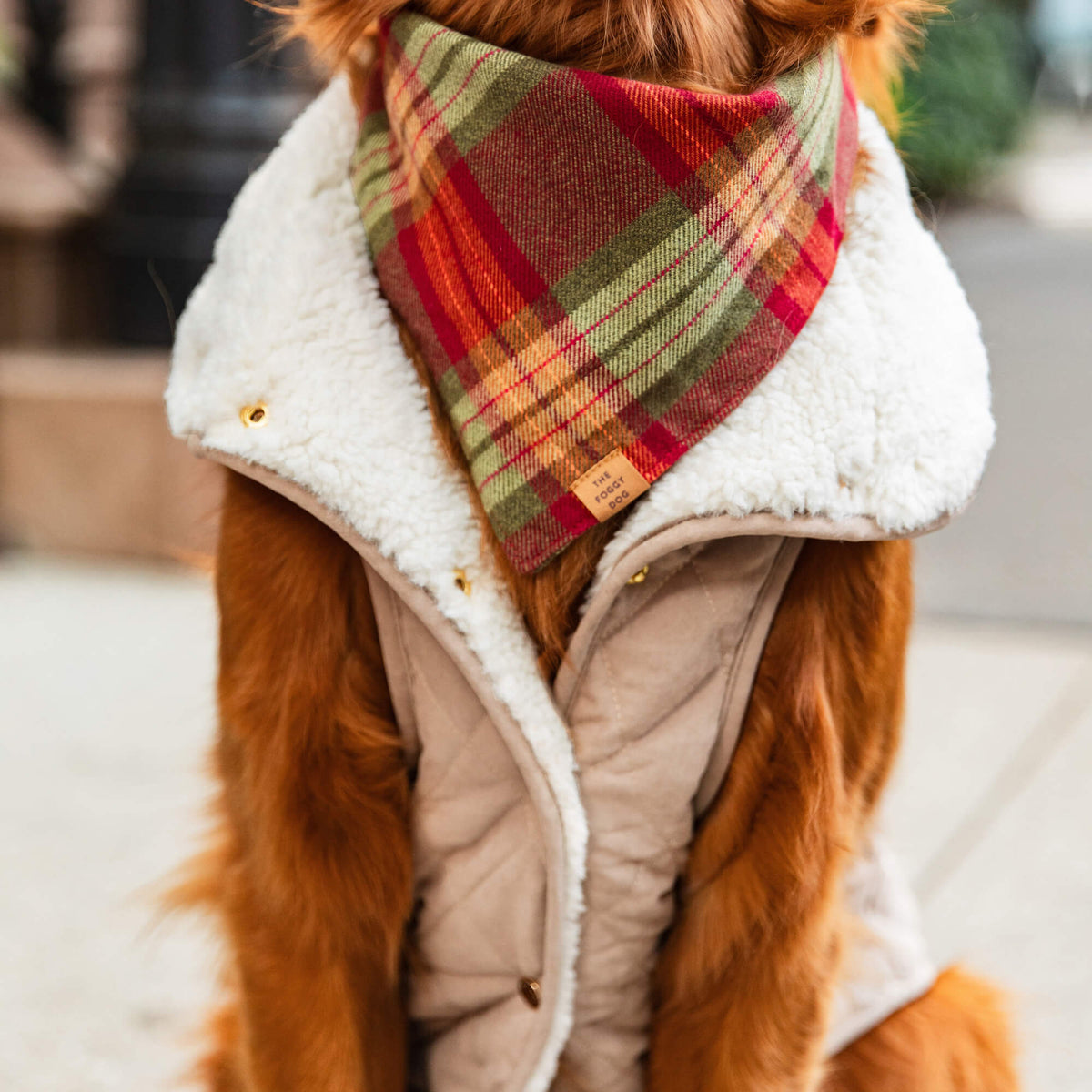 Burgundy & Olive Plaid Flannel Tie-On Dog Bandana