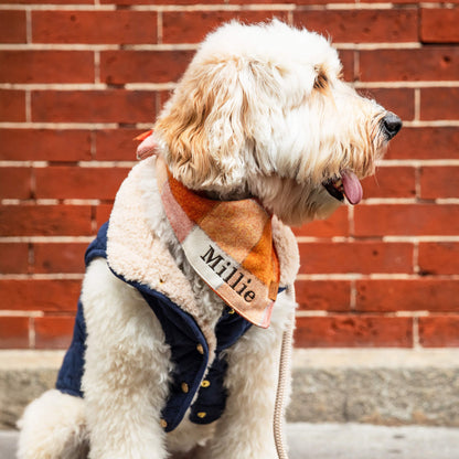 Orange & Cream Plaid Flannel Dog Bandana, Triangle Tie