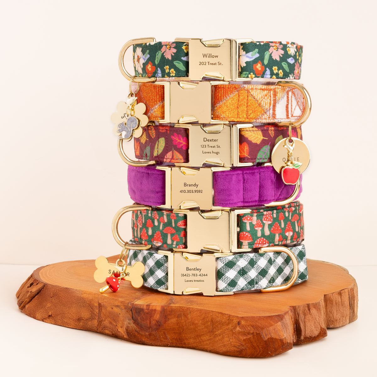Orange & Cream Plaid Flannel Dog Collar with Gold Hardware