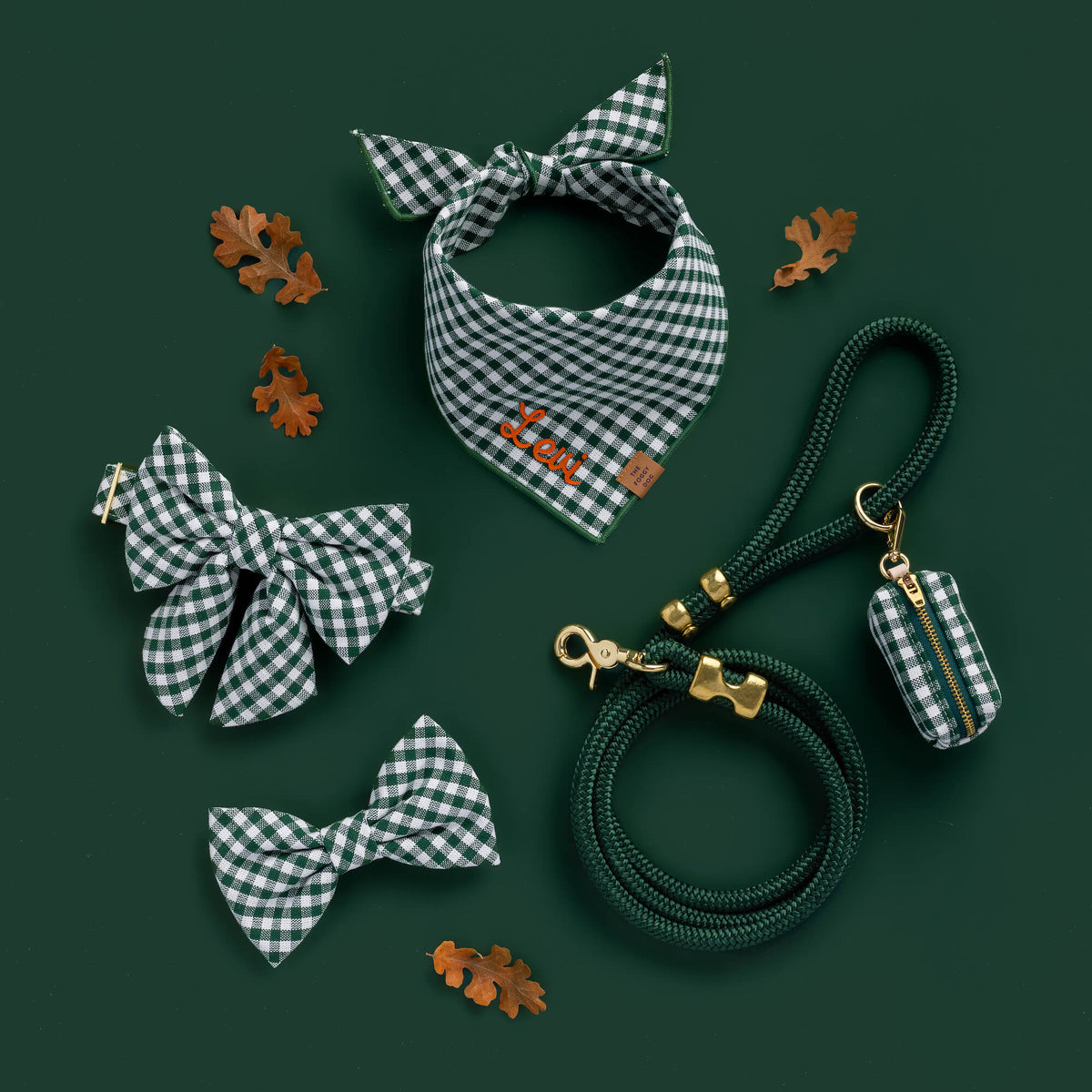 Green Gingham Tie-On Dog Bandana for Dogs