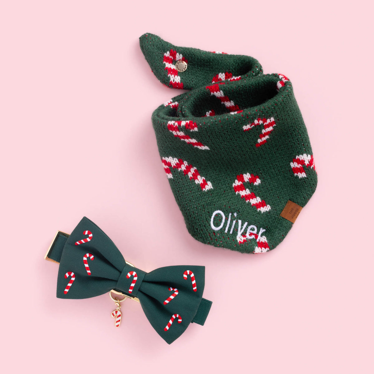 Candy Cane Dog Collar Charm, Double-Sided Hard Enamel