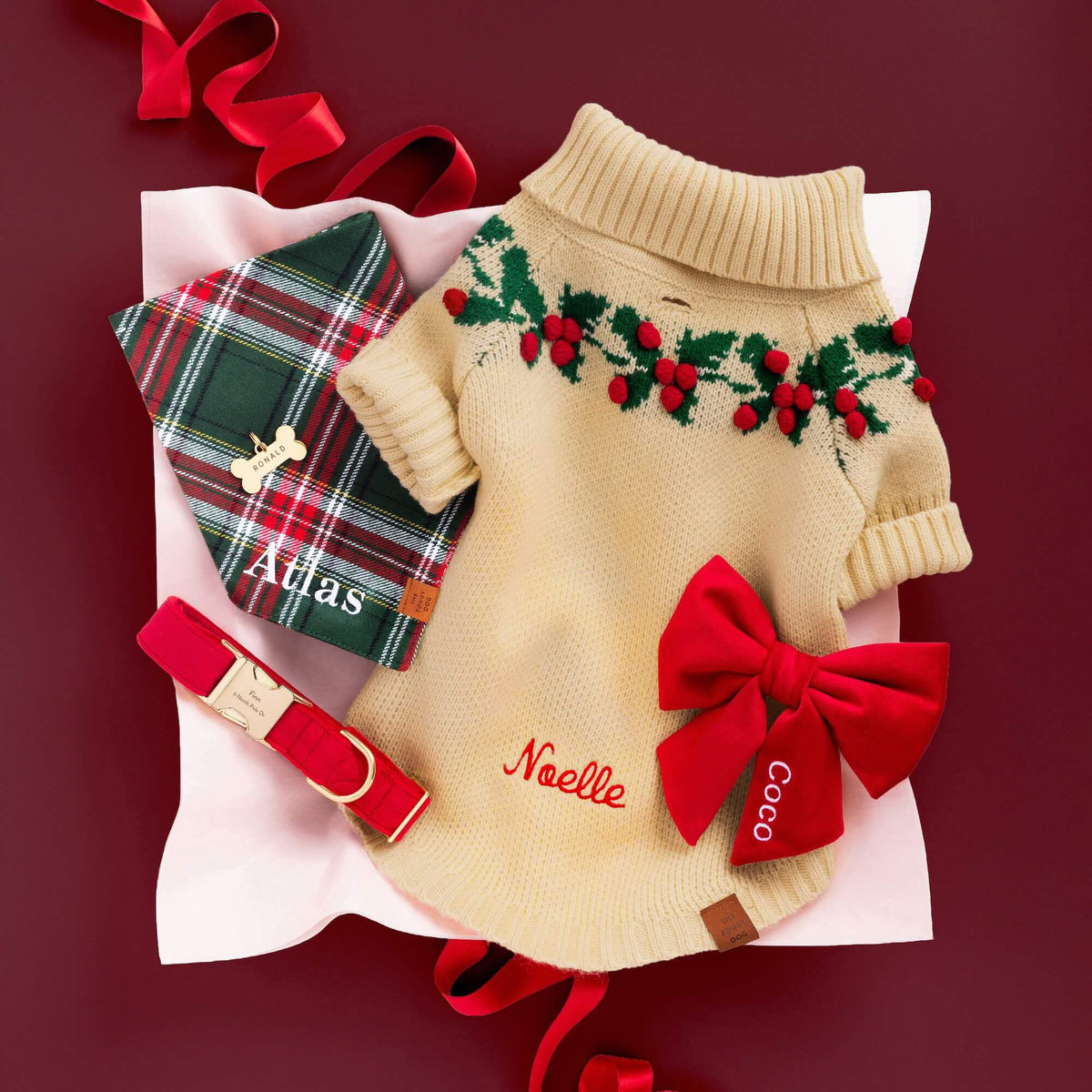 Red Velvet Sailor Bow for Dog Collars, Slide-On