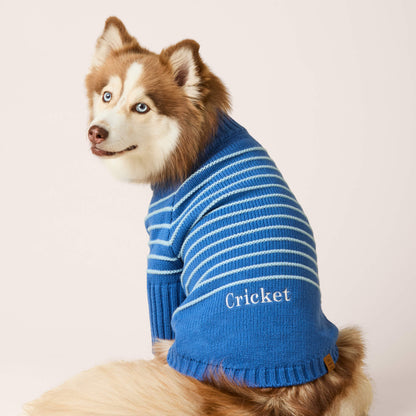 Blue Stripe Quarter-Zip Knit Turtleneck Dog Sweater