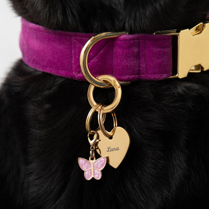 Pink Enamel Butterfly Dog Collar Charm, Double-Sided
