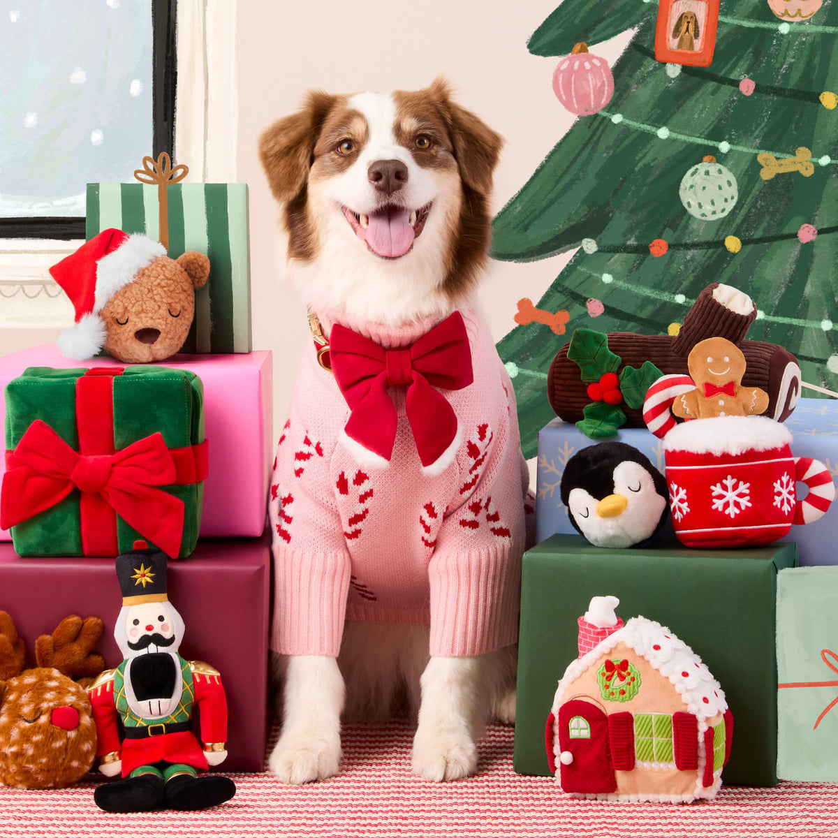 Pink Candy Cane Turtleneck Dog Sweater, Machine Washable