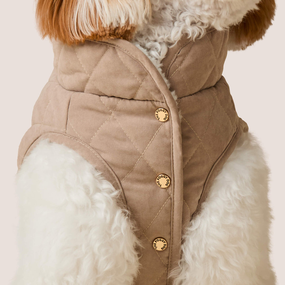 Reversible Sherpa-Lined Quilted Dog Jacket in Tan