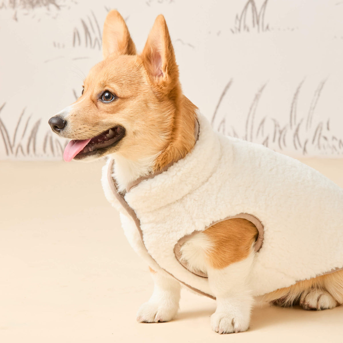 Reversible Sherpa-Lined Quilted Dog Jacket in Tan