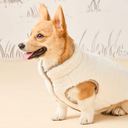 Reversible Sherpa-Lined Quilted Dog Jacket in Tan