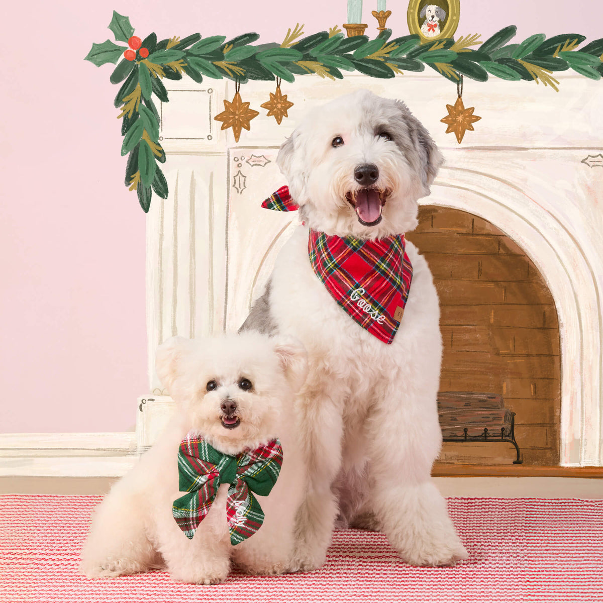 Red & Green Plaid Flannel Dog Collar with Lady Bow