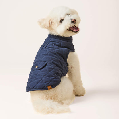 Navy Reversible Sherpa-Lined Quilted Dog Jacket