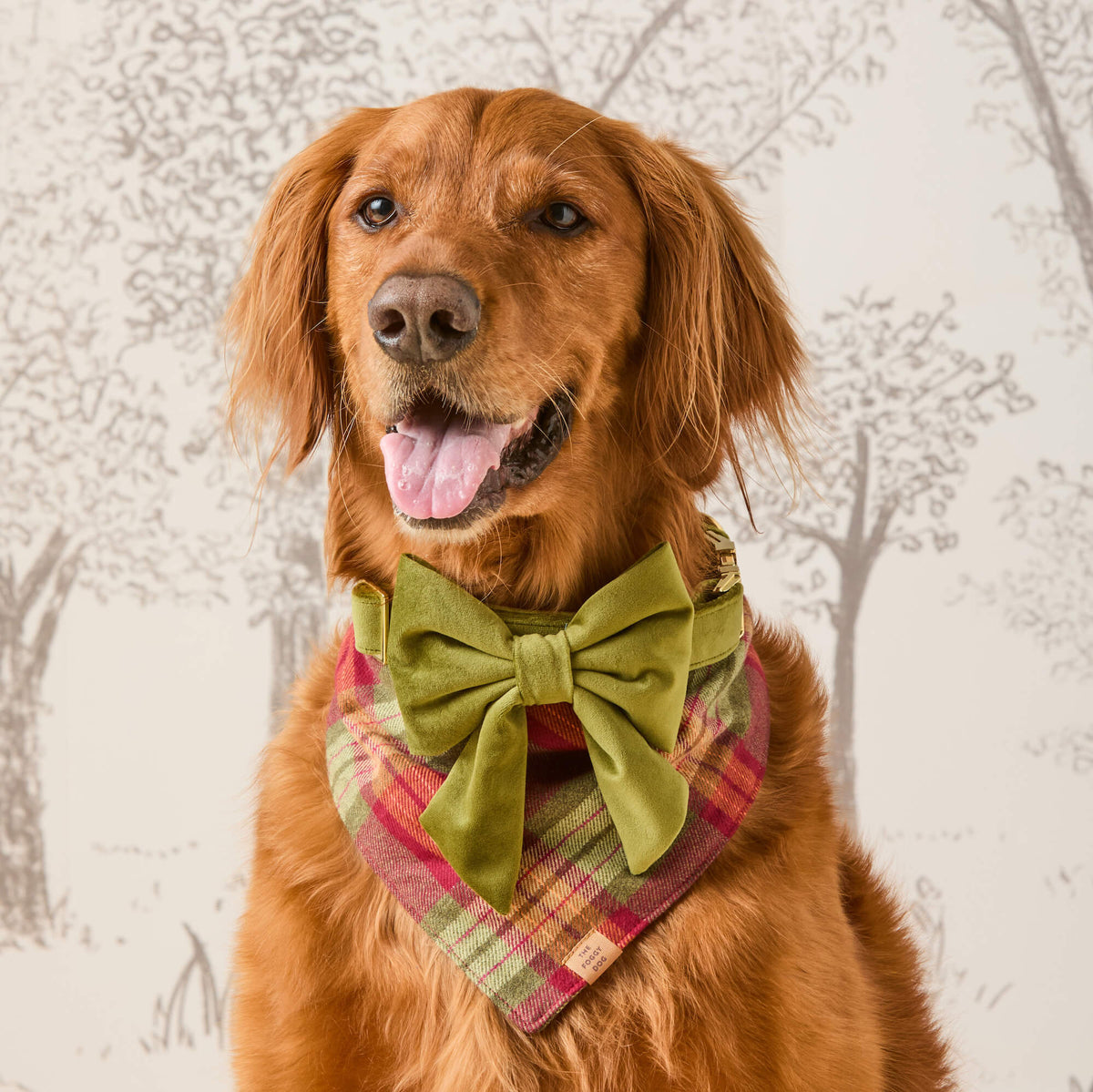 Burgundy & Olive Plaid Flannel Tie-On Dog Bandana