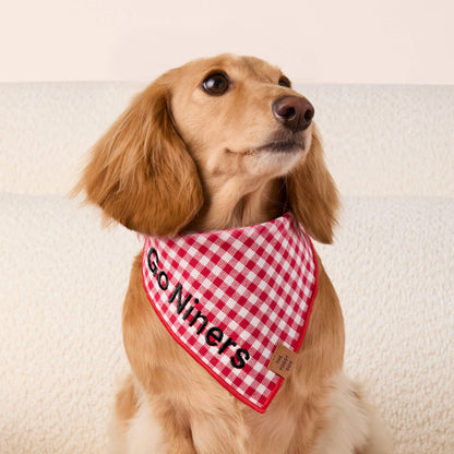 Red Gingham Tie-On Dog Bandana with Red Hem