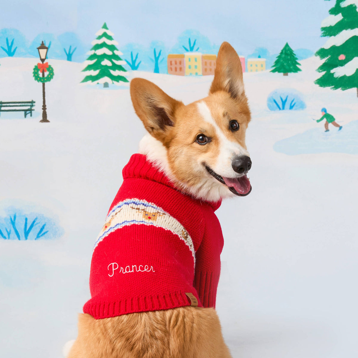 Red Reindeer Fair Isle Knit Dog Sweater, Turtleneck Pullover