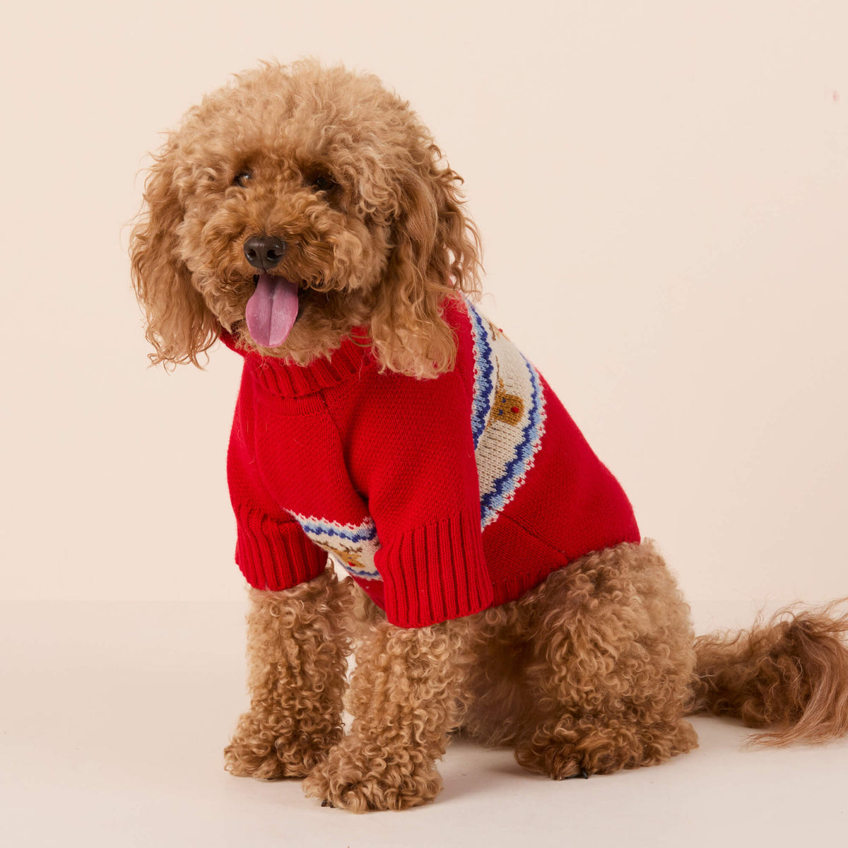 Red Reindeer Fair Isle Knit Dog Sweater, Turtleneck Pullover