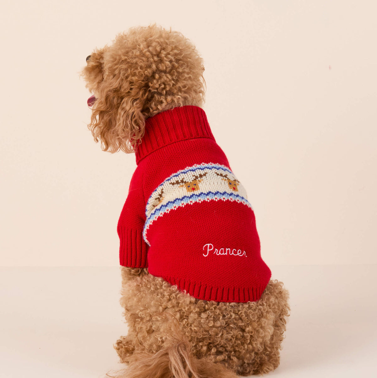 Red Reindeer Fair Isle Knit Dog Sweater, Turtleneck Pullover