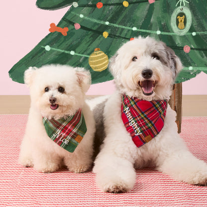 Green & Red Plaid Flannel Dog Bandana, Triangle Tie