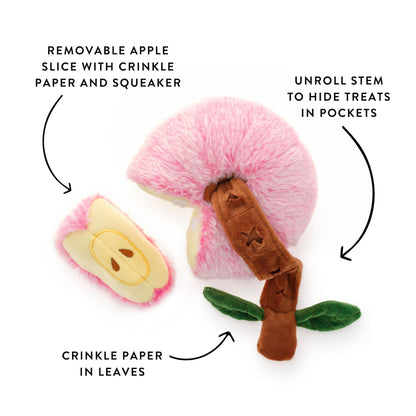 Pink Apple Snuffle Dog Toy with Hidden Treat Pockets