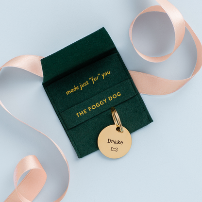 Round Pet ID Tag with Bone Icon, Gold-Tone Stainless Steel