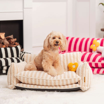 Striped Faux Lambswool Dog and Cat Sofa Bed with Removable Cushion