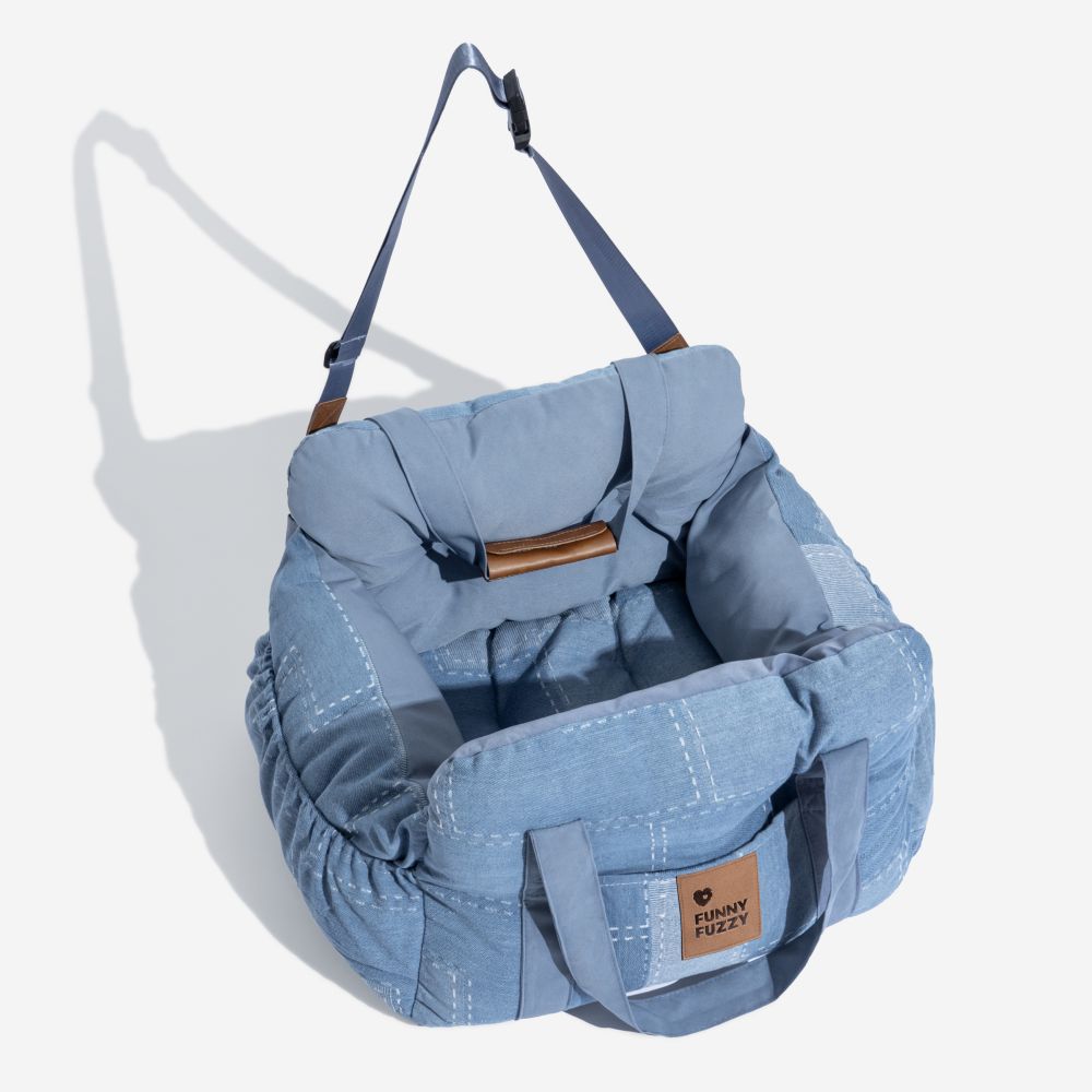 Portable Bolster Dog Car Seat Bed with Carry Handles and Shoulder Strap