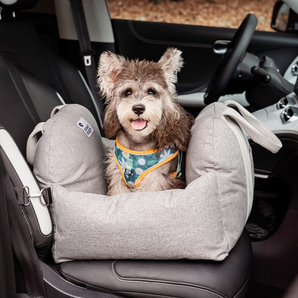 Padded Dog Car Seat Bed with Safety Leash and Bolsters