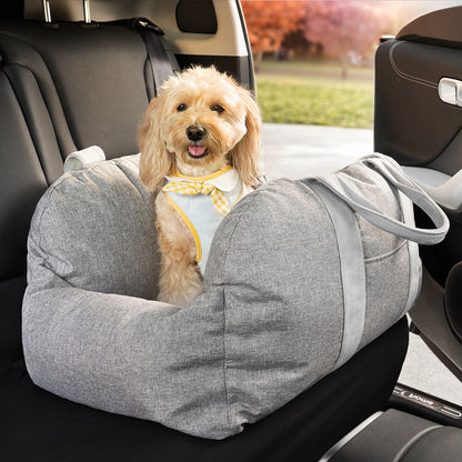 Padded Dog Car Seat Bed with Safety Leash and Bolsters