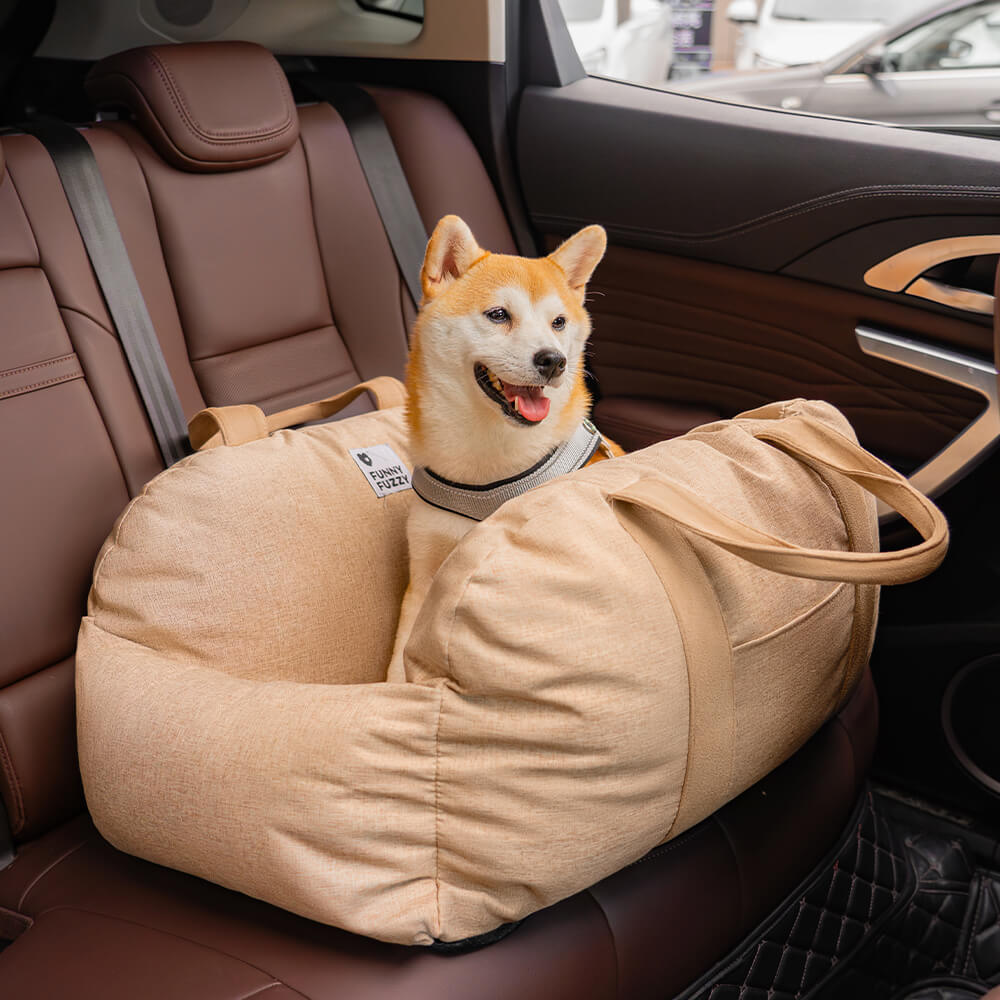 Padded Dog Car Seat Bed with Safety Leash and Bolsters