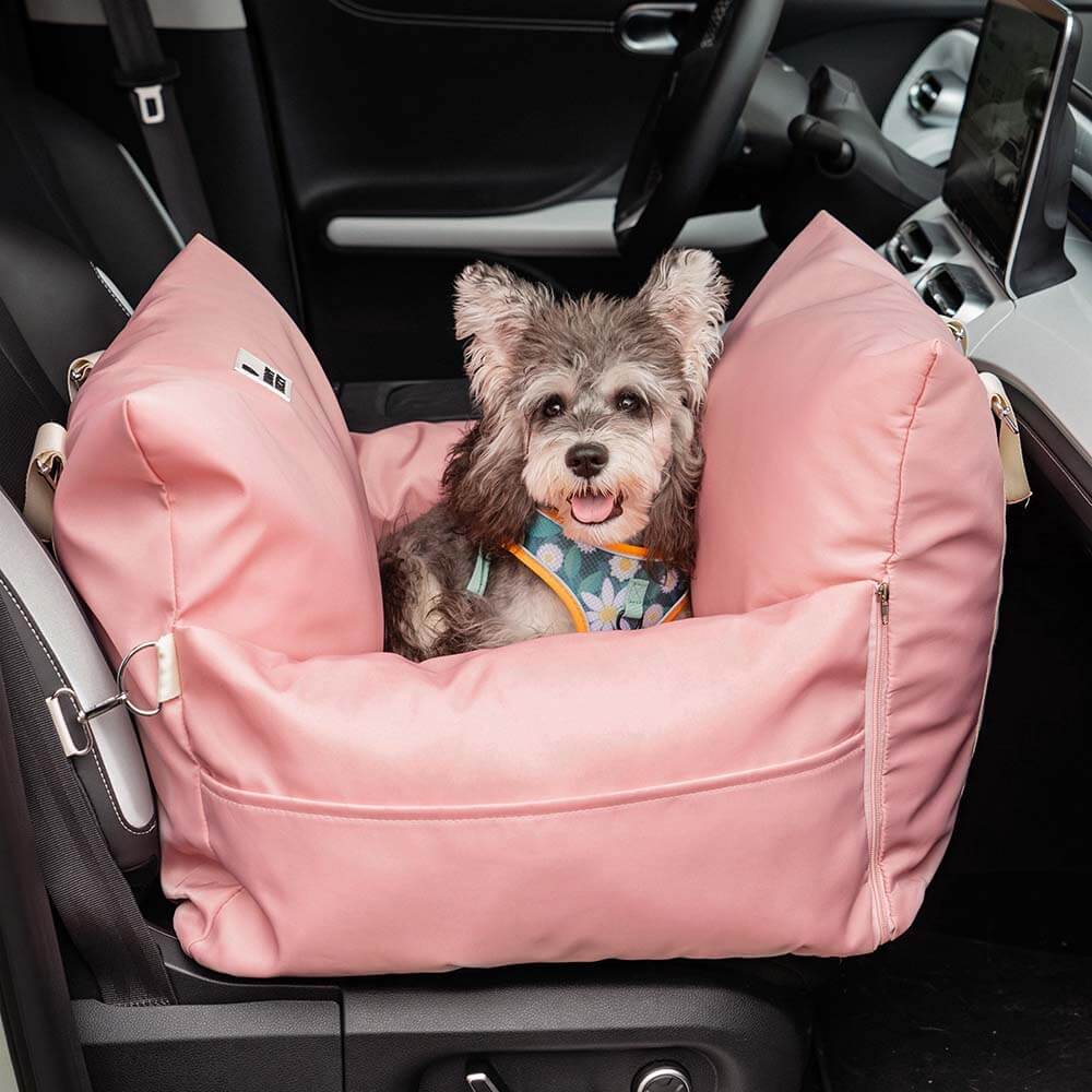 Waterproof Dog Car Seat Bed with Side Pockets and Safety Buckle