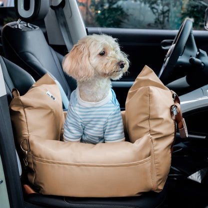 Waterproof Dog Car Seat Bed with Side Pockets and Safety Buckle