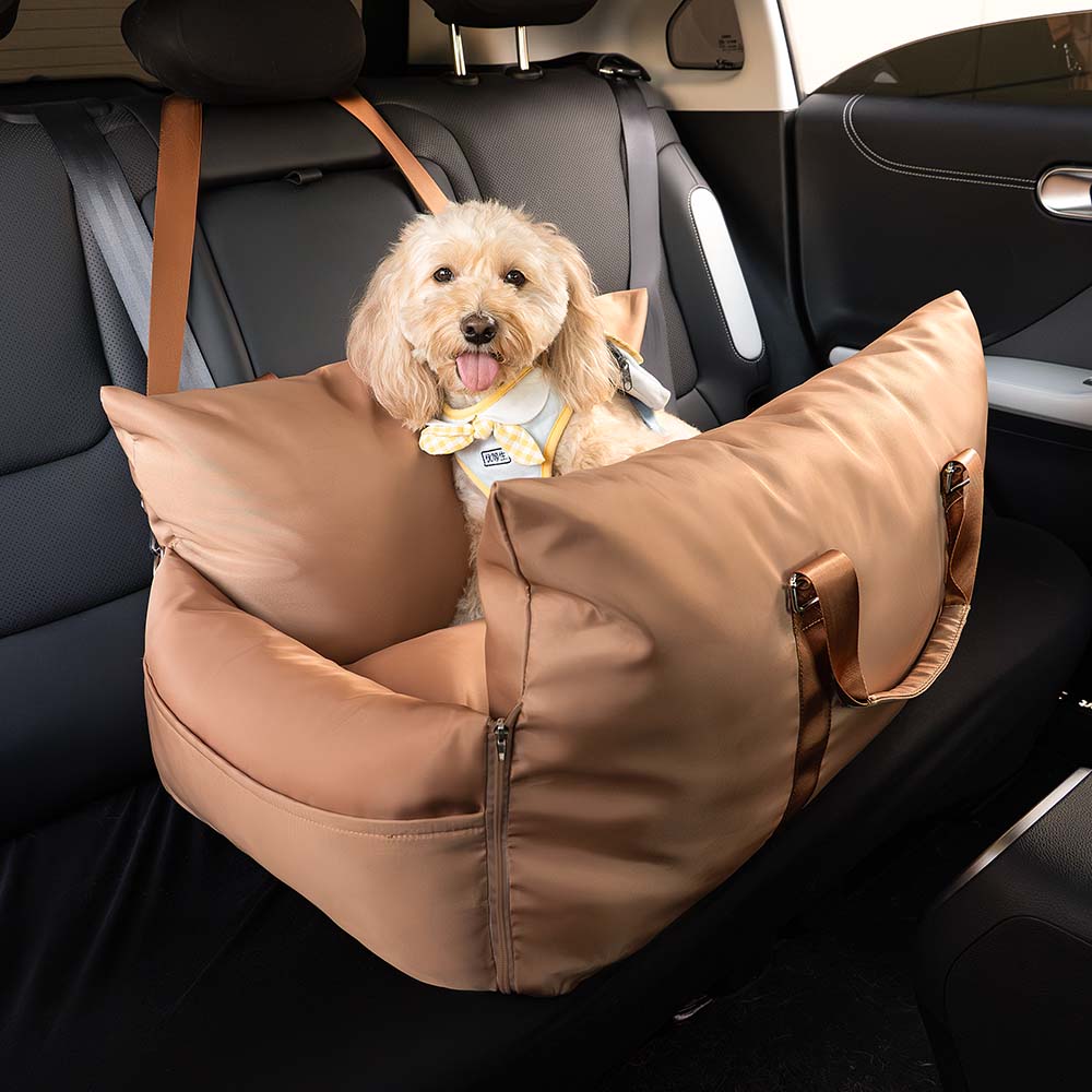 Waterproof Dog Car Seat Bed with Side Pockets and Safety Buckle