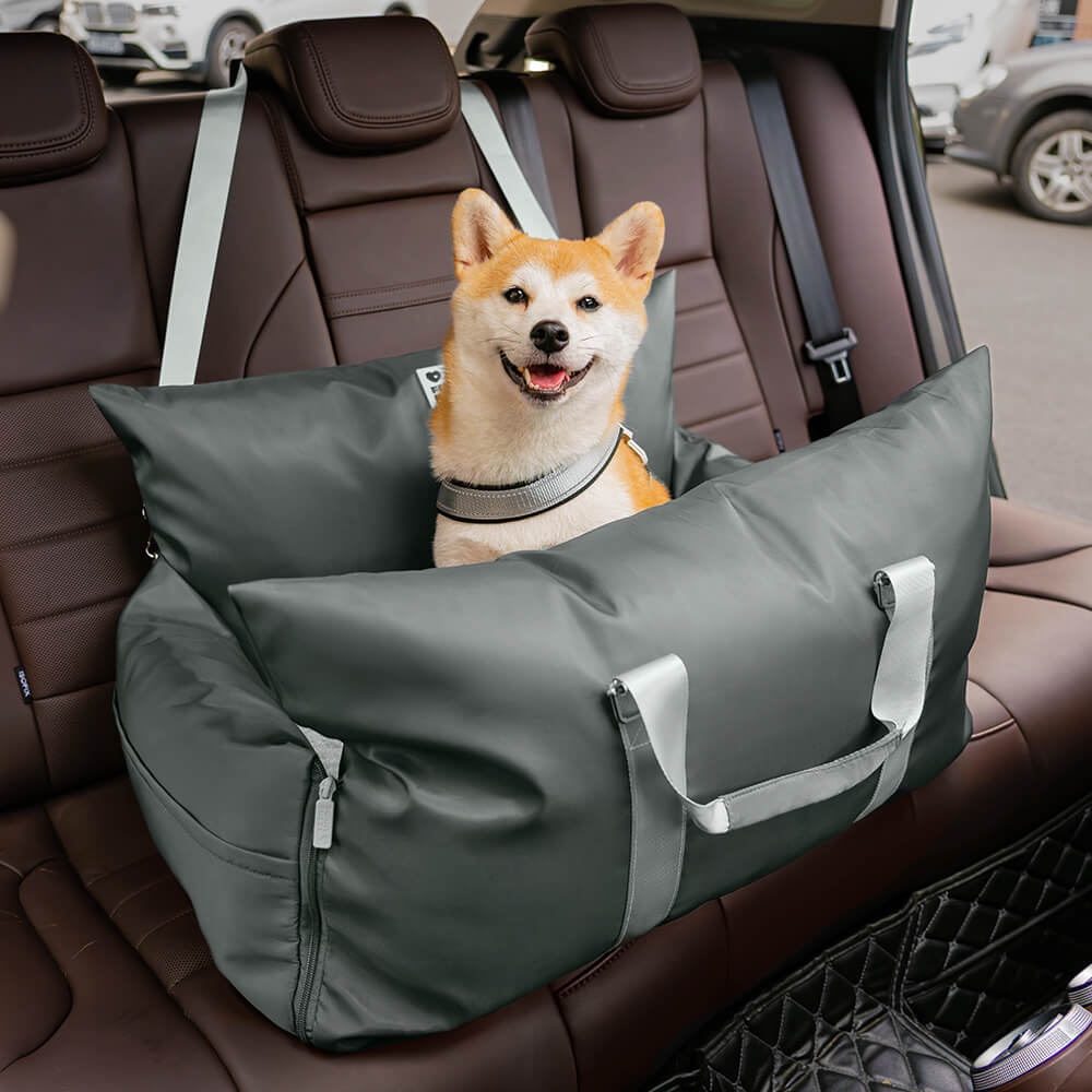 Padded Dog Car Seat Bed with Safety Leash and Bolsters