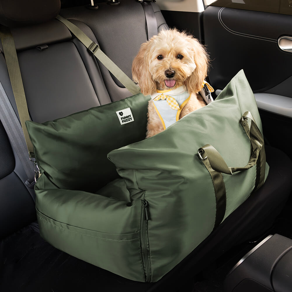 Padded Dog Car Seat Bed with Safety Leash and Bolsters