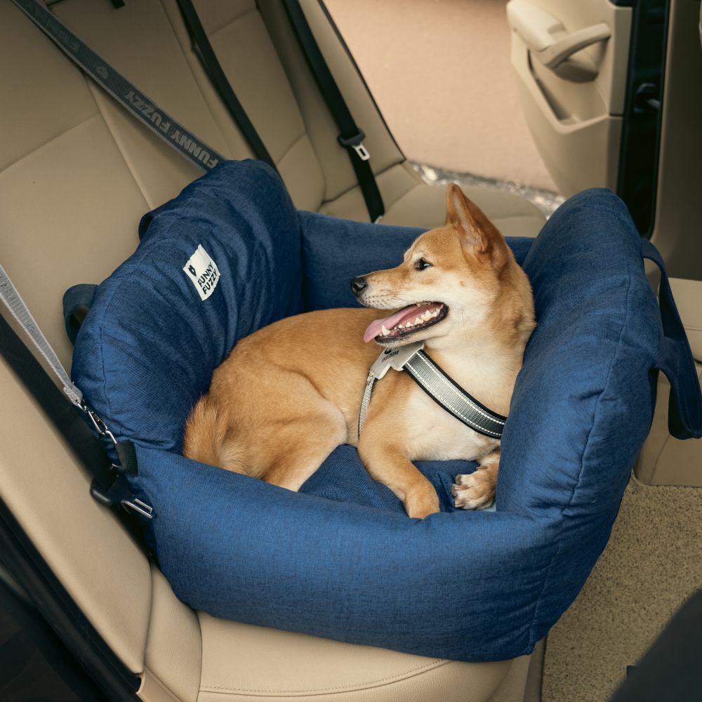 Padded Dog Car Seat Bed with Safety Leash and Bolsters