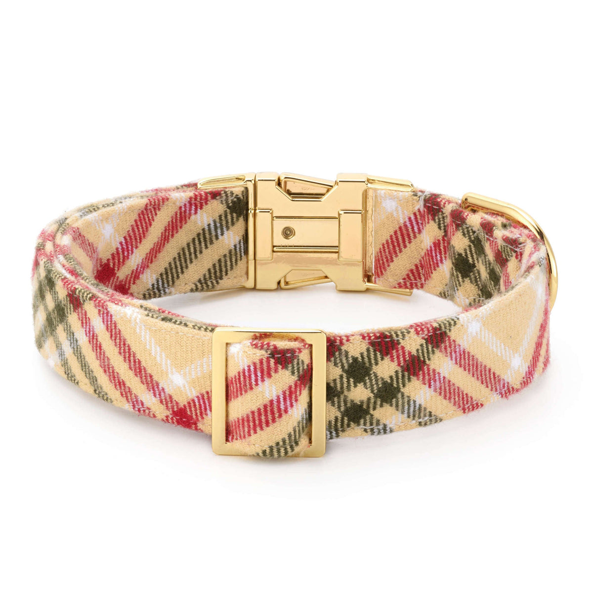 Tan & Red Plaid Cotton Flannel Dog Collar, Cut on the Bias