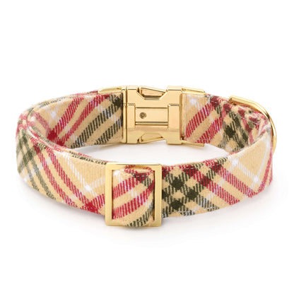 Tan & Red Plaid Cotton Flannel Dog Collar, Cut on the Bias
