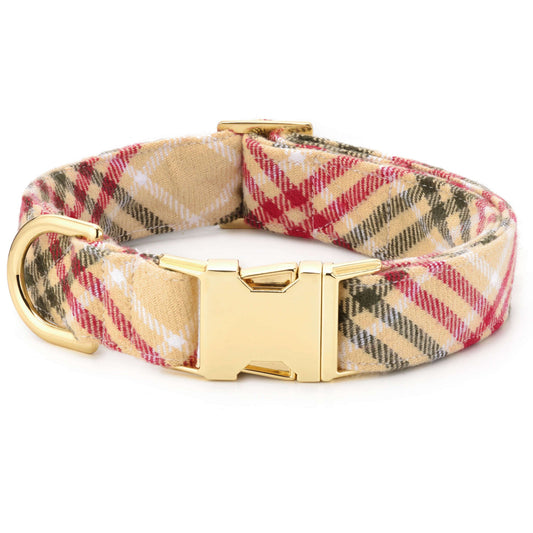 Tan & Red Plaid Cotton Flannel Dog Collar, Cut on the Bias