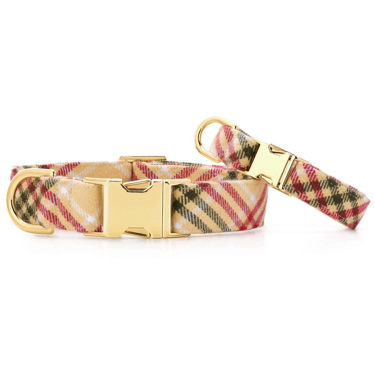 Tan & Red Plaid Cotton Flannel Dog Collar, Cut on the Bias